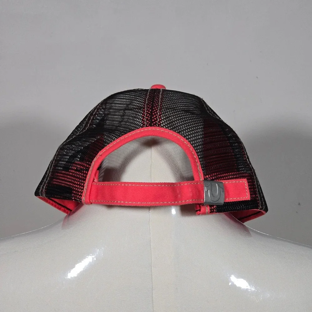 True Religion LOVE Trucker Hat Unisex  Red Pink Black Mesh Embroidered Strapback